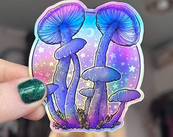 Cute Holographic Space Mushroom Vinyl Sticker