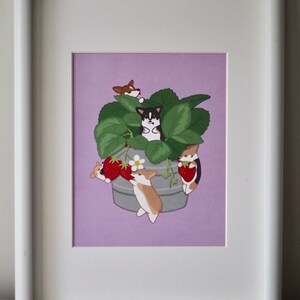 Tiny Corgi Strawberry Party - dog - miniature - succulent - cactus - home decor - plant - fantasy - nursery - cute - pembroke welsh print