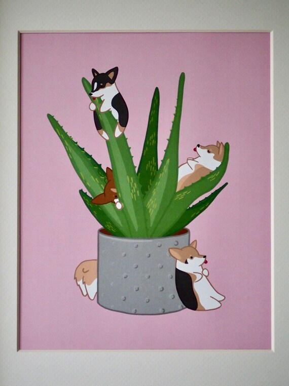 Tiny Corgi Aloe Vera Party - Dog - Miniature - Succulent - Cactus - Home  Decor - Plant - Fantasy - Nursery - Cute - Pembroke Welsh Print - Etsy