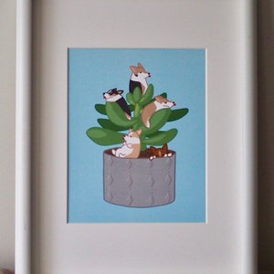 Tiny Corgi Crassula Party - dog - miniature - succulent - cactus - home decor - plant - fantasy - nursery - cute - pembroke welsh print