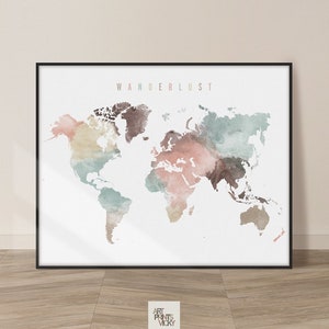 World Map Wall Art World Map Poster Travel Map Canvas Wall Map Print Framed Personalised Map by ArtPrintsVicky image 3