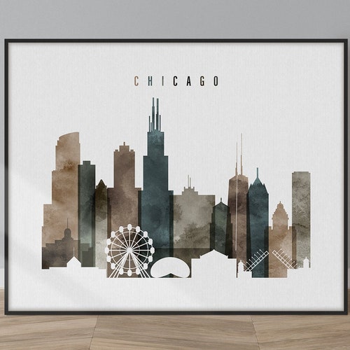 Chicago Skyline Wall Art Print City Watercolor Painting Etsy