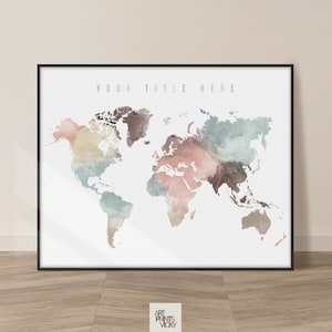 World Map Wall Art World Map Poster Travel Map Canvas Wall Map Print Framed Personalised Map by ArtPrintsVicky image 6