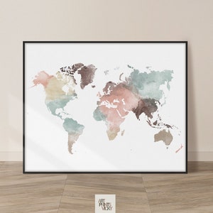 World Map Wall Art World Map Poster Travel Map Canvas Wall Map Print Framed Personalised Map by ArtPrintsVicky image 7