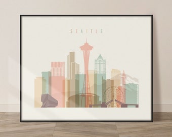 Seattle poster, print, Seattle skyline, wall art, Seattle WA cityscape, Travel poster, Home Decor, Gift, ArtPrintsVicky