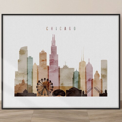 Chicago Wall Art Chicago Poster Print Chicago Skyline Home Etsy