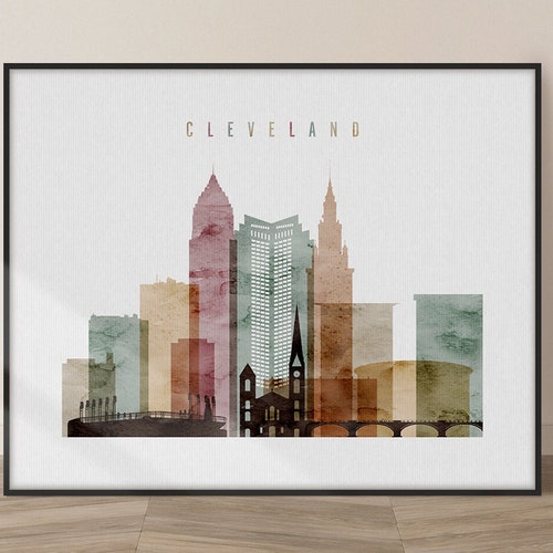 Cleveland Watercolor Print Skyline Poster Travel Art Etsy