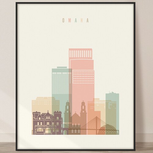 Omaha Art Print Omaha Nebraska Skyline Poster Digital Etsy