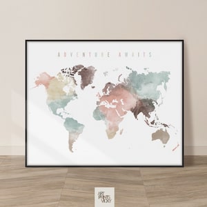 World Map Wall Art World Map Poster Travel Map Canvas Wall Map Print Framed Personalised Map by ArtPrintsVicky image 4