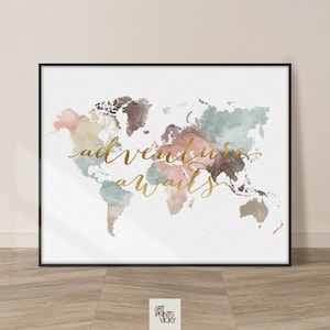 World Map Wall Art World Map Poster Travel Map Canvas Wall Map Print Framed Personalised Map by ArtPrintsVicky image 2