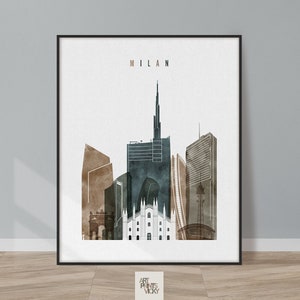 Milan print, wall art poster, Italy cityscape, Travel poster, City print, Travel gifts, Office decor ArtPrintsVicky image 2
