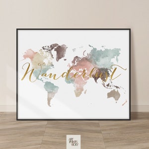 World Map Wall Art World Map Poster Travel Map Canvas Wall Map Print Framed Personalised Map by ArtPrintsVicky image 5