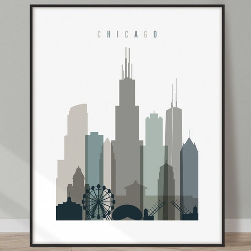 Chicago Wall Art Chicago Poster Print Chicago Skyline Home Etsy