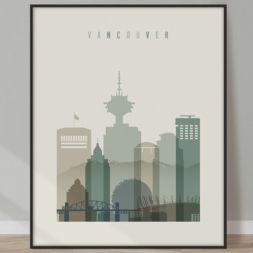 Vancouver Skyline Vancouver Canada Cityscape Art Print Poster Etsy