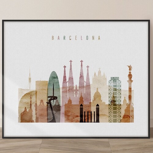 Barcelona Art Print Barcelona Skyline Poster Spain - Etsy