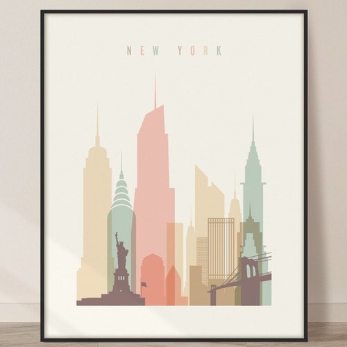 New York Skyline Print Wall Art Poster New York City Wall Etsy