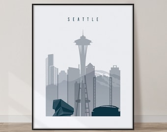 Seattle poster, Seattle art print, Seattle skyline, City art, travel poster, home decor, gift, ArtPrintsVicky