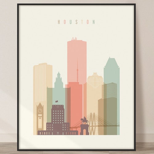 Houston Skyline Art Print Poster Modern Wall Art New Home Etsy