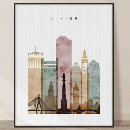 Boston Print Poster Wall Art Boston Massachusetts Skyline Etsy