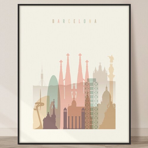 Barcelona Art Print Barcelona Skyline Poster Spain Etsy