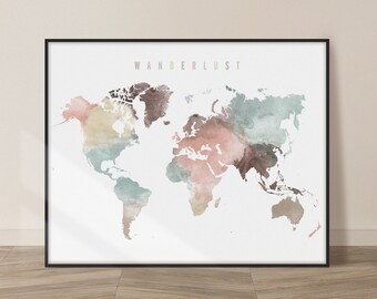 World Map Wall Art World Map Poster Wanderlust Map Print - Etsy Ireland