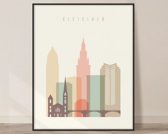 Cleveland wall art print, Poster, Cleveland skyline, City poster, Travel poster, Gift, ArtPrintsVicky