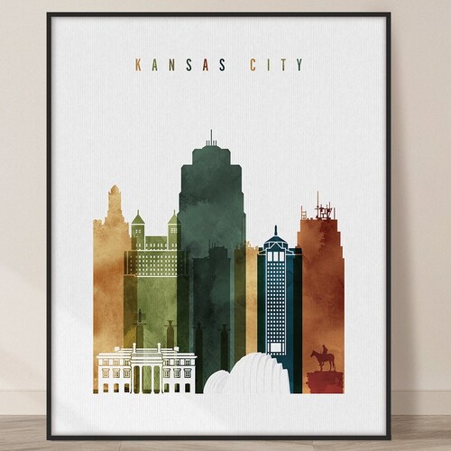 KC Skyline Kansas City Print Kansas City Watercolor Poster Etsy