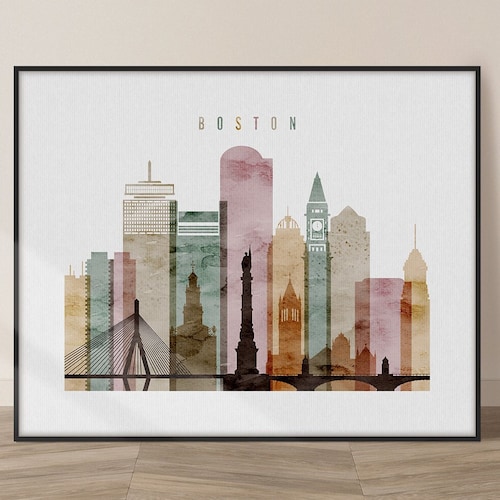 Boston Print Poster Wall Art Boston Massachusetts Skyline Etsy