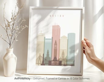 Boston Skyline Wall Art Poster Framed, Unframed or Canvas in 18 Colour Schemes