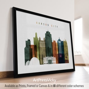 Kansas City print, Kansas City wall art skyline poster, travel print, City print, personalised gift | ArtPrintsVicky