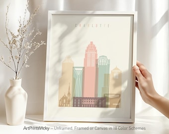 Charlotte NC Print, Charlotte Poster Skyline, Travel Decor, Personalised City Print | ArtPrintsVicky