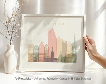 Stockholm poster, print wall art, Sweden cityscape, Travel poster, Pastel City prints, Travel gifts, Office decor | ArtPrintsVicky