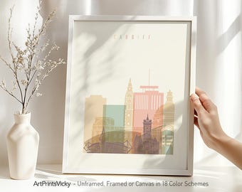 Cardiff Print - Wales, Cardiff Poster Skyline in Warm Pastels | ArtPrintsVicky