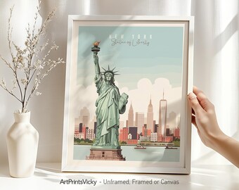New York wall art poster | Statue of Liberty Prints | Iconic NYC Architecture Illustrations | Travel Gifts | Pastel city prints