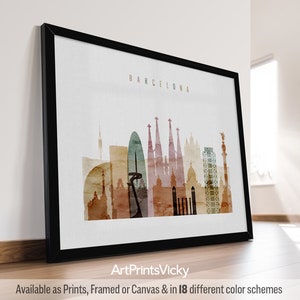 Barcelona print, poster wall art, Spain cityscape, Travel poster, City print, Travel gifts, Office decor | ArtPrintsVicky