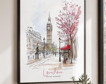 London Art Print, Poster Big Ben, Skyline Wall Art, Travel Gifts, Office Decor