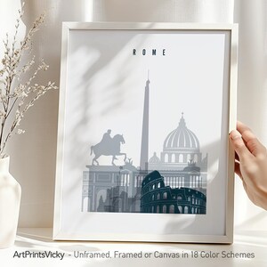 Poster con lo skyline di Roma / Stampa dello skyline in grigio blu / ArtPrintsVicky