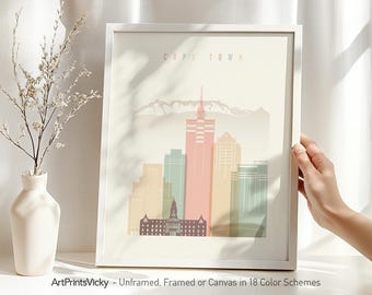 Cape Town print - poster wall art, South Africa cityscape, Travel poster, City print, Travel gifts, Office decor | ArtPrintsVicky