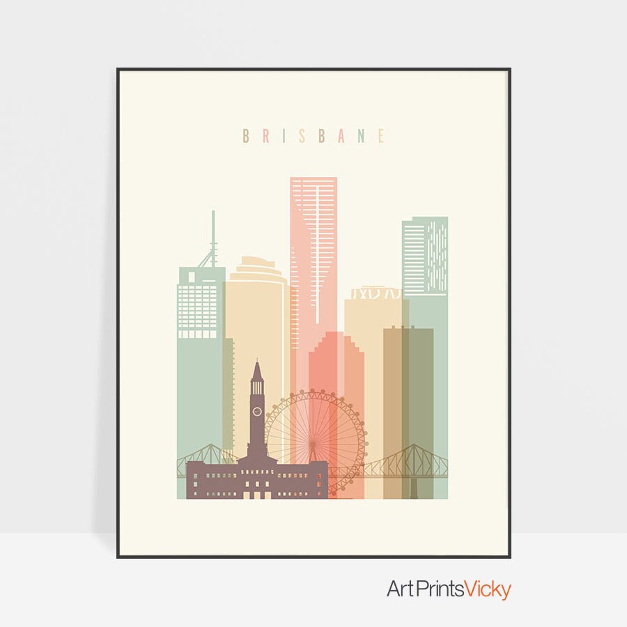 Brisbane Wall Art Brisbane skyline art print Brisbane Etsy