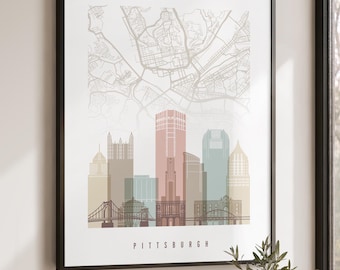 Pittsburgh Map Wall Art Print, City Poster for Home or Office Decor