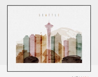 Seattle skyline, Seattle print, poster, Seattle wall art, ArtPrintsVicky