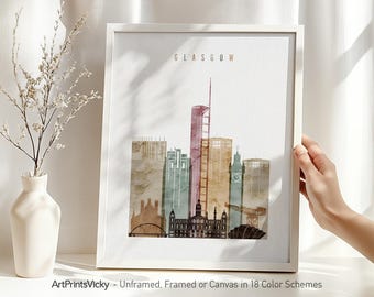 Glasgow Watercolor Print, Poster Skyline, Travel Decor, Personalised City Print | ArtPrintsVicky