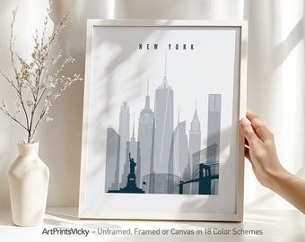Minimalist Grey Blue NYC Landmark Print | ArtPrintsVicky