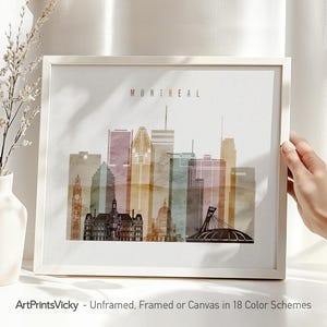 Montreal Skyline Watercolor Print: Quebec Cityscape Travel Poster