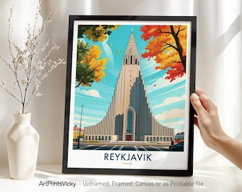 Reykjavik Travel Poster – Iceland City Print | European Wall Art Illustration | Travel Decor for Home or Gift