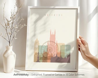 Brighton England Skyline print, Brighton poster, Brighton cityscape art, Travel poster, City wall art | ArtPrintsVicky