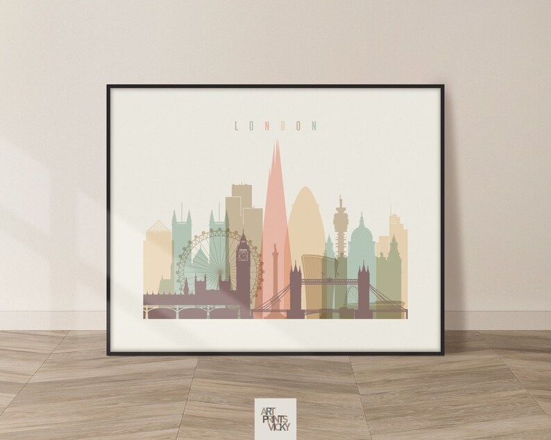 London poster, wall art print, London skyline, Travel poster, City print, Travel gifts, Office decor ArtPrintsVicky image 2