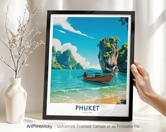Phuket Thailand Travel Poster | Phuket Print | Retro Wall Art Home Decor