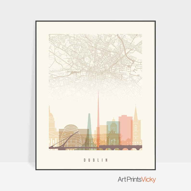 Dublin Map Poster Dublin Map Print Dublin Skyline Ireland Etsy