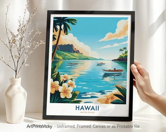 Hawaii Travel Poster, Honolulu Art Print, Beach Home Decor, Wall Hanging, Housewarming Gift